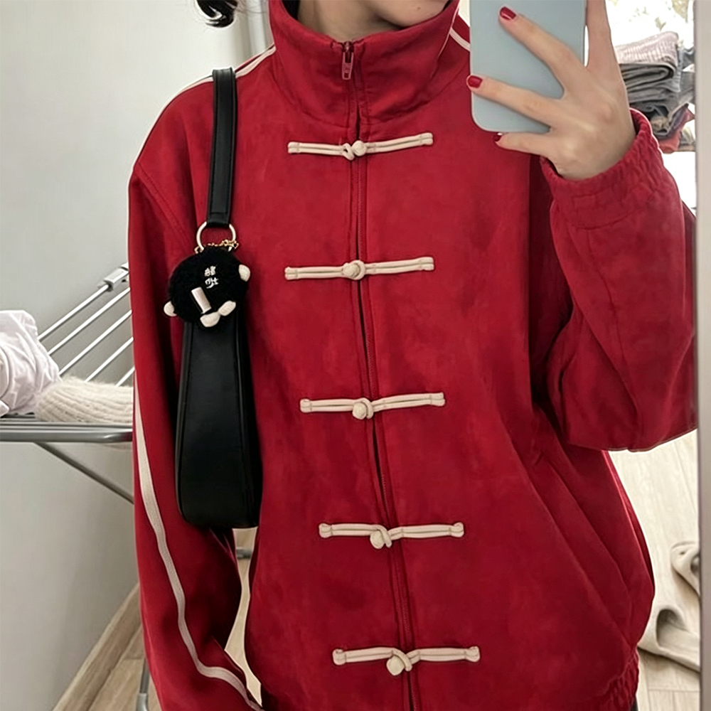Vestes de style chinois rétro pour femmes, col montant, boutons, confortables, décontractées, à manches longues, sweat-shirts, vestes bomber