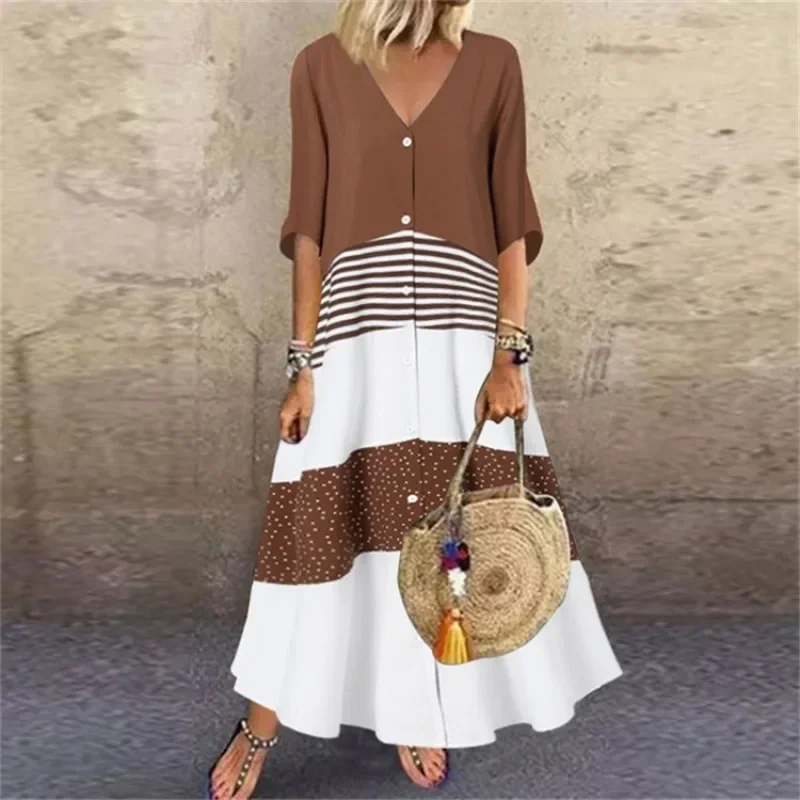 Robe Longue à Manches Courtes et Col en V pour Femme, Grande Taille, Mode, Élégante, Imprimée, lèvent, Décontractée, Été