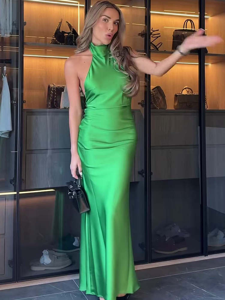 Robe longue dos nu pour femme avec nœud papillon, taille cintrée, élégante et ajustée, idéale pour les vacances, les soirées décontractées et la mode estivale