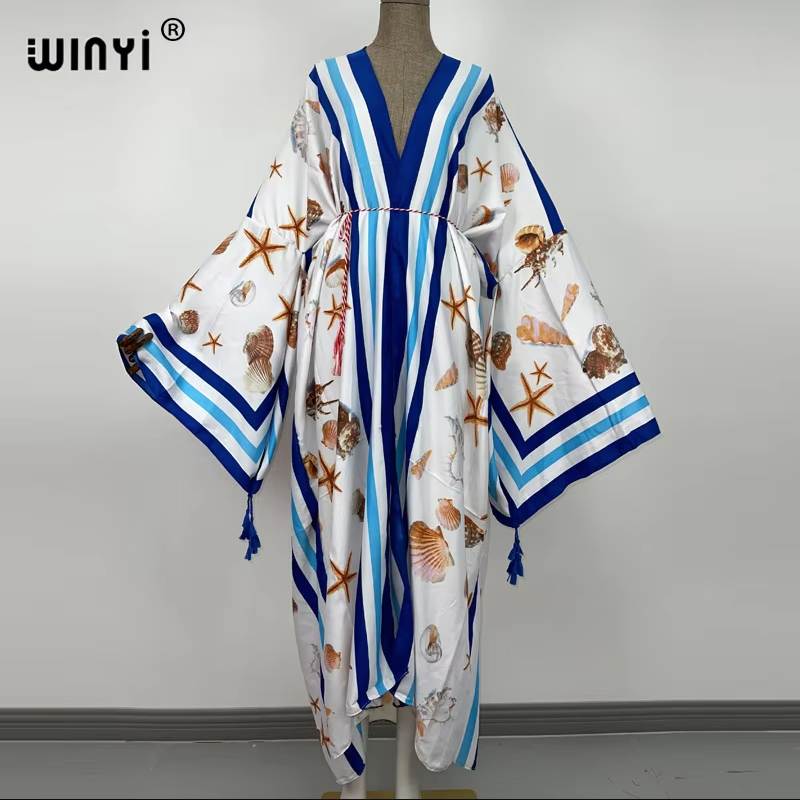 Manteau kimono d'été WINYI à imprimé, cardigan à manches longues, abaya pour femme musulmane, robe bohème, kaftan abaya, caftan de luxe de Dubaï