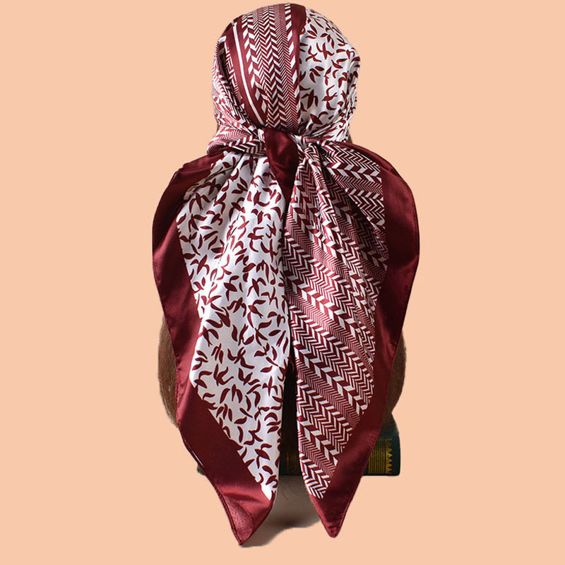 Foulard en Soie Sergée 90x90cm pour Femme, Carré, Élégant, à Motifs Floraux, Été Automne, Hijab, Châle, Écharpe, Bandana