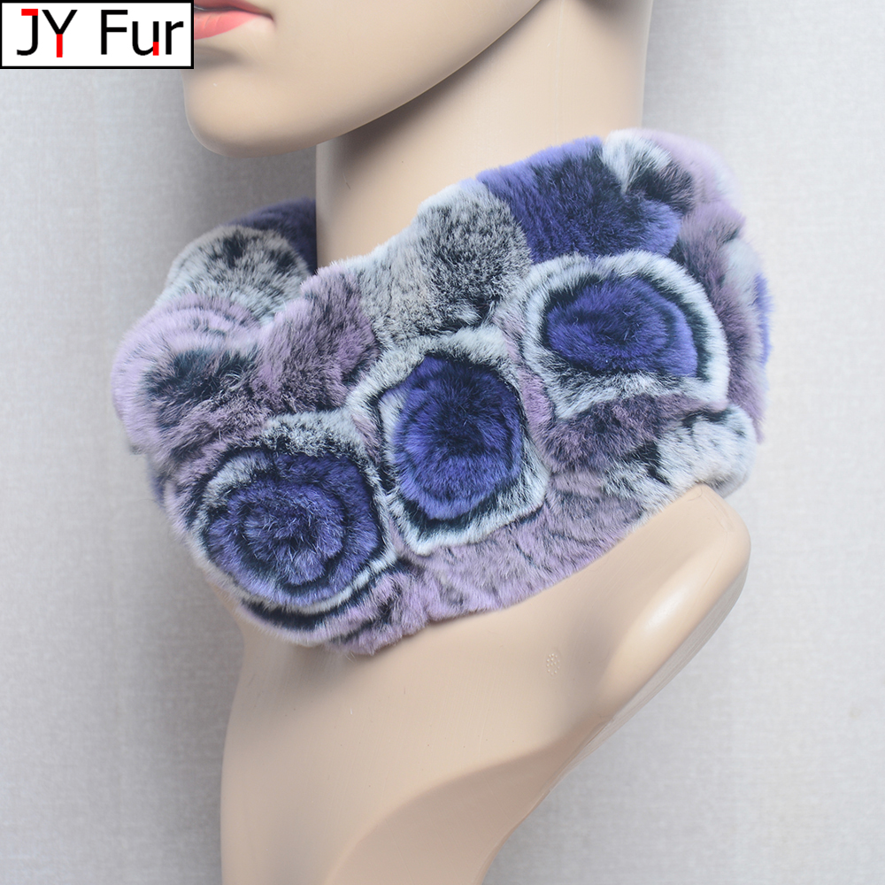 Femmes élasticité fleur réel Rex lapin fourrure écharpe naturel chaud Rex lapin fourrure bandeau dame hiver réel Rex fourrure de lapin foulards