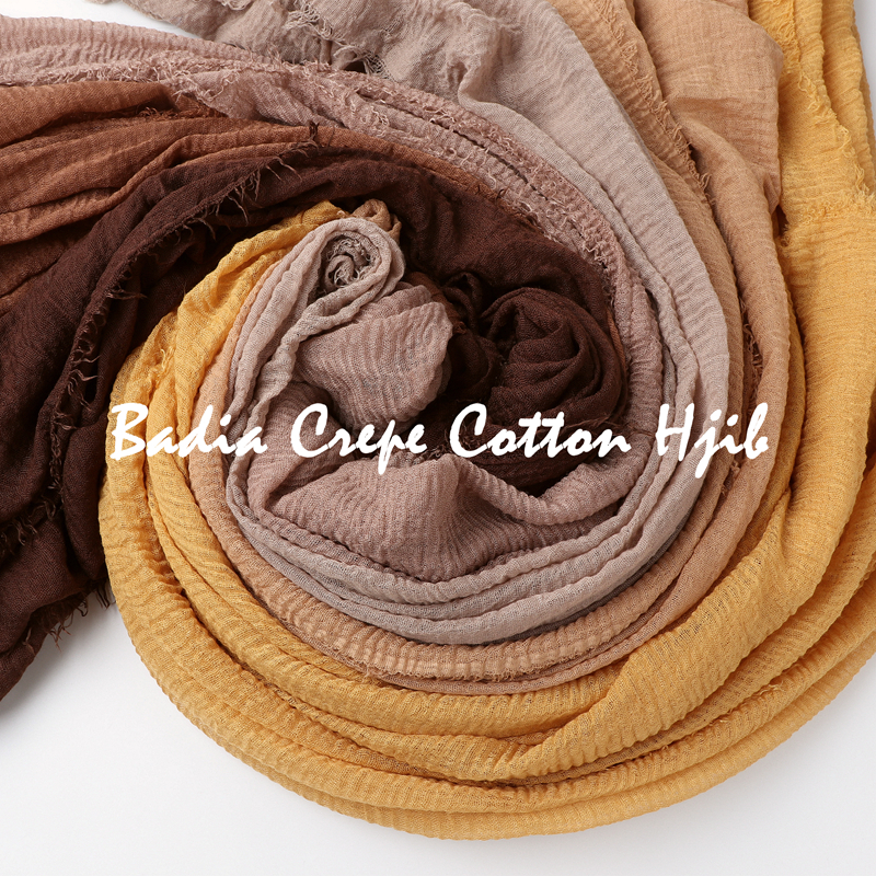 Foulard Hijab en Coton Froissé pour Femme, Uni, Maxi, Voile Musulman Doux et Léger 90*180cm