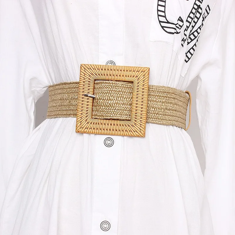Femmes plage bohême ceinture élastique ceinture boucle carrée tressé robe d'été femmes mode coréenne sangle