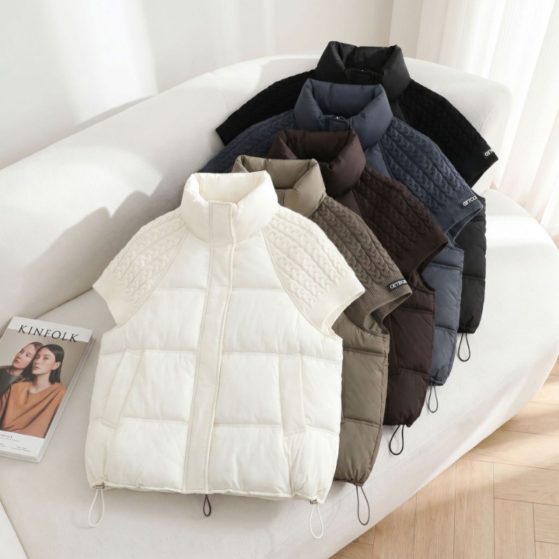 Gilet matelassé à col montant pour femmes, nouvelle collection automne-hiver, en maille à empiècements, à manches courtes, ample, chaud, en coton, vêtement d'extérieur.