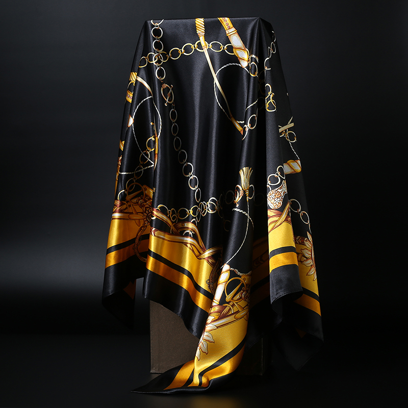 90*90 cm carré foulard en soie femmes châle imprimé Satin Hijab femme marque de luxe carré dame silencieux foulard bandanna paréo fille