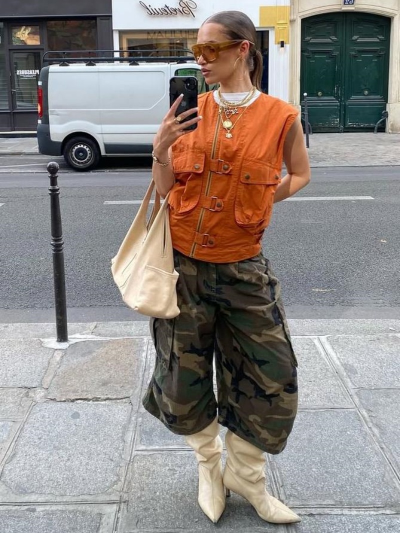 Pantalon Cargo de Camouflage pour femmes, Streetwear, vêtements d'été, taille haute, longueur mollet, jambes larges, décontracté, Capris