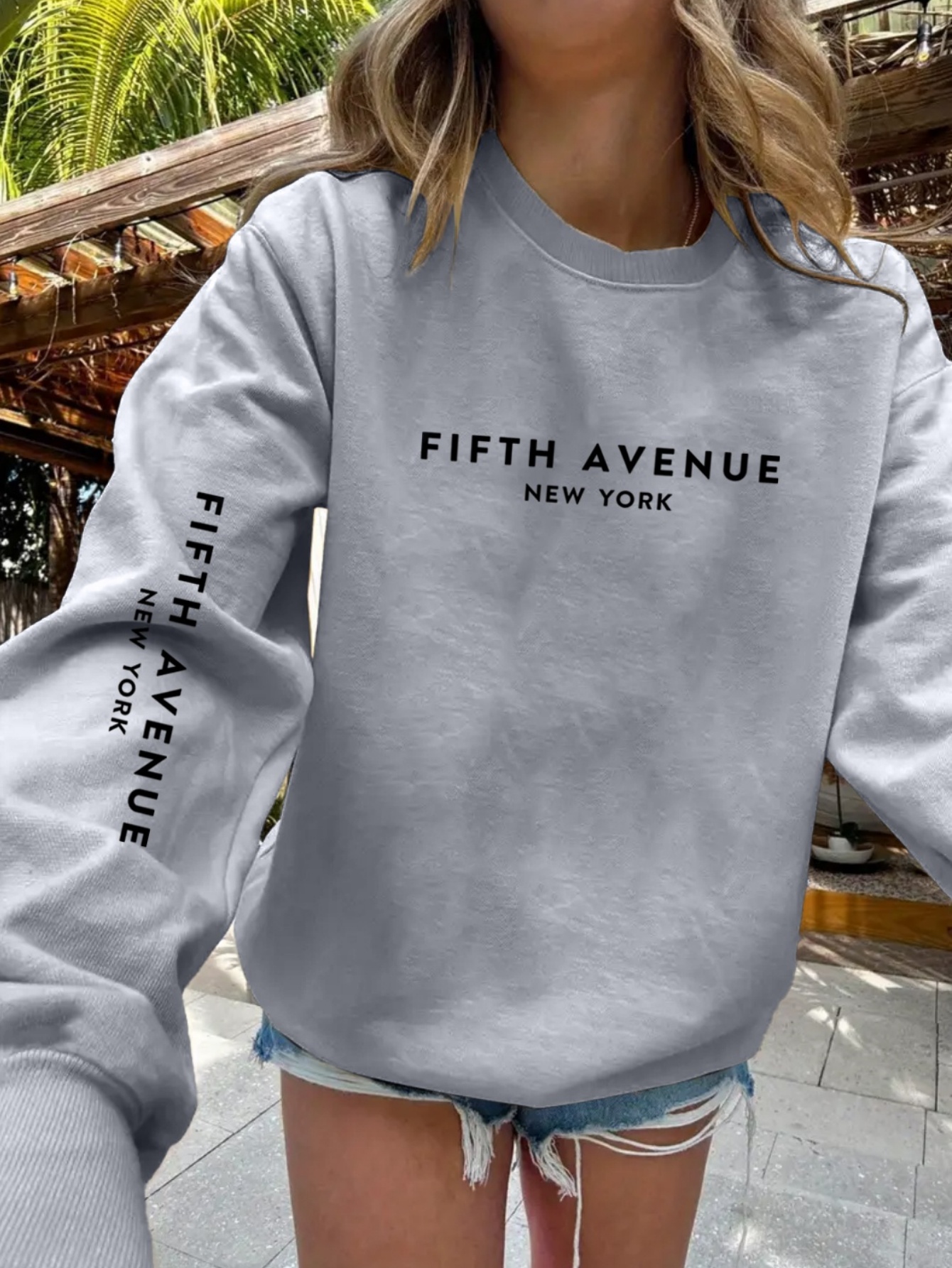 Sweat-shirt décontracté pour femme à col rond avec imprimé lettres, marque tendance, manches longues, motif imprimé, adapté à toutes les saisons