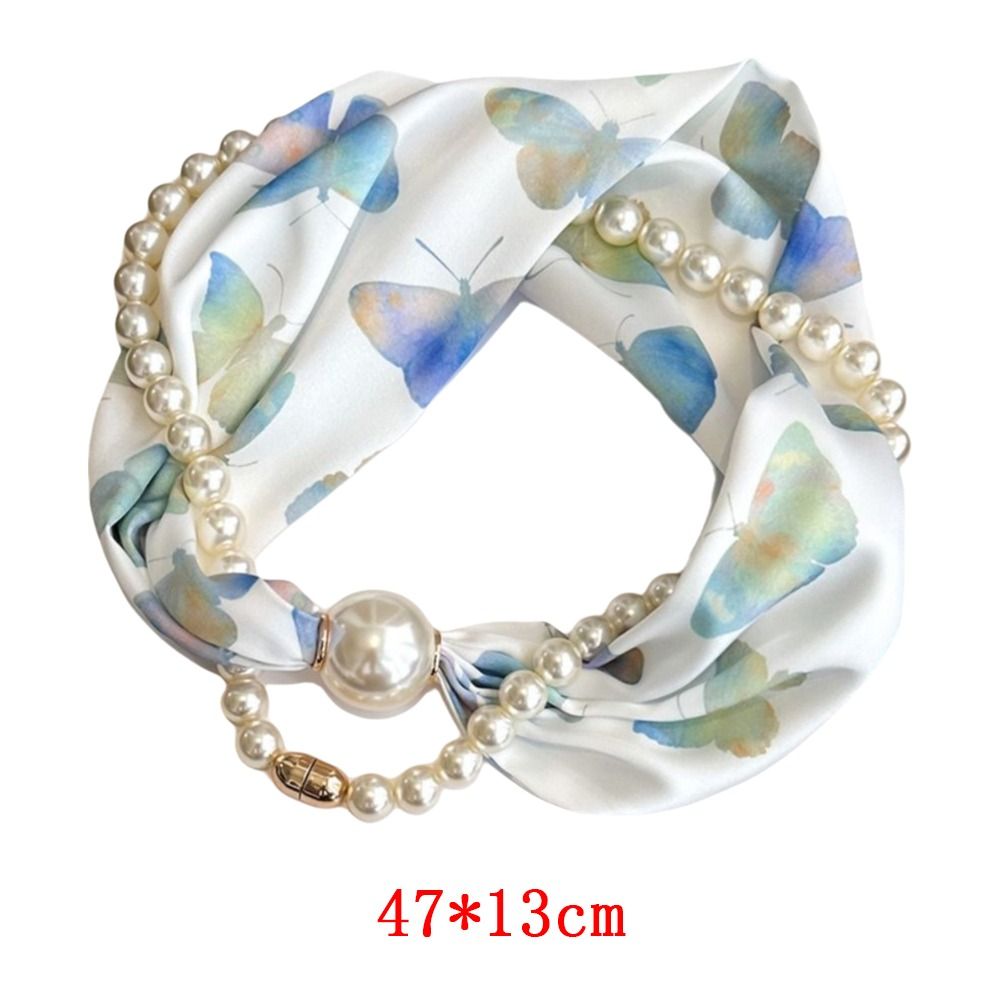 Écharpe longue en soie pour femme avec perles magnétiques, petit châle fin à perles, boucle magnétique, cache-cou, style décontracté