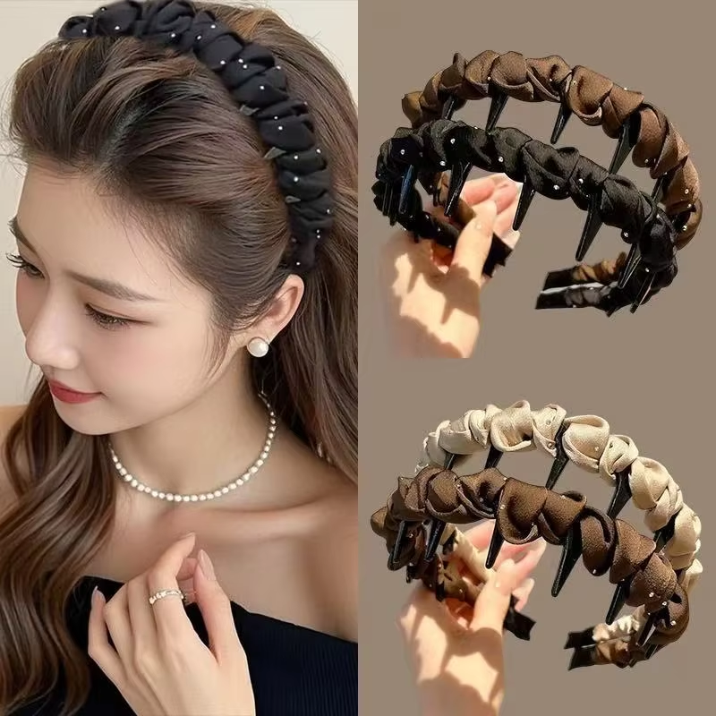 Serre-tête à couronne haute pour femmes, haut de gamme et tendance, antidérapant avec pince à cheveux à dents, accessoire de coiffure