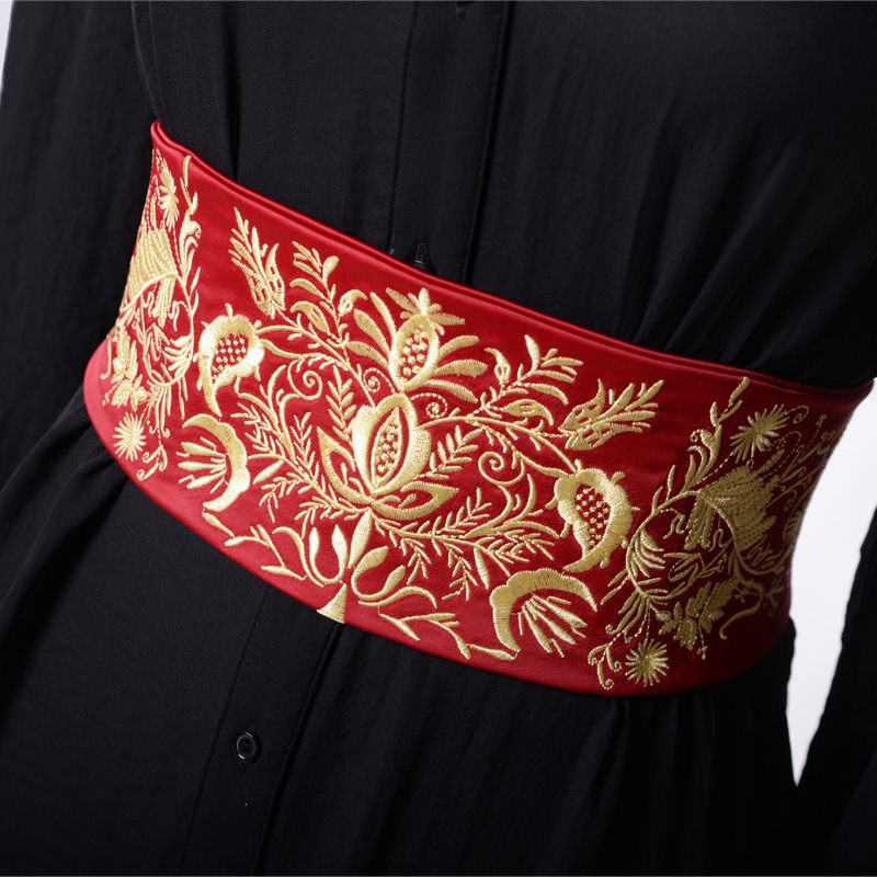 MiObi-Ceinture Large en Tissu Brodé Vintage pour Femme, Taille artificiel astique, Kimono Japonais, Rétro
