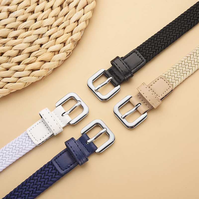Ceinture de taille en toile décontractée pour enfants, garçons et filles, pantalons décoratifs, tissage élastique, boucle d'aiguille, ceinture en cuir
