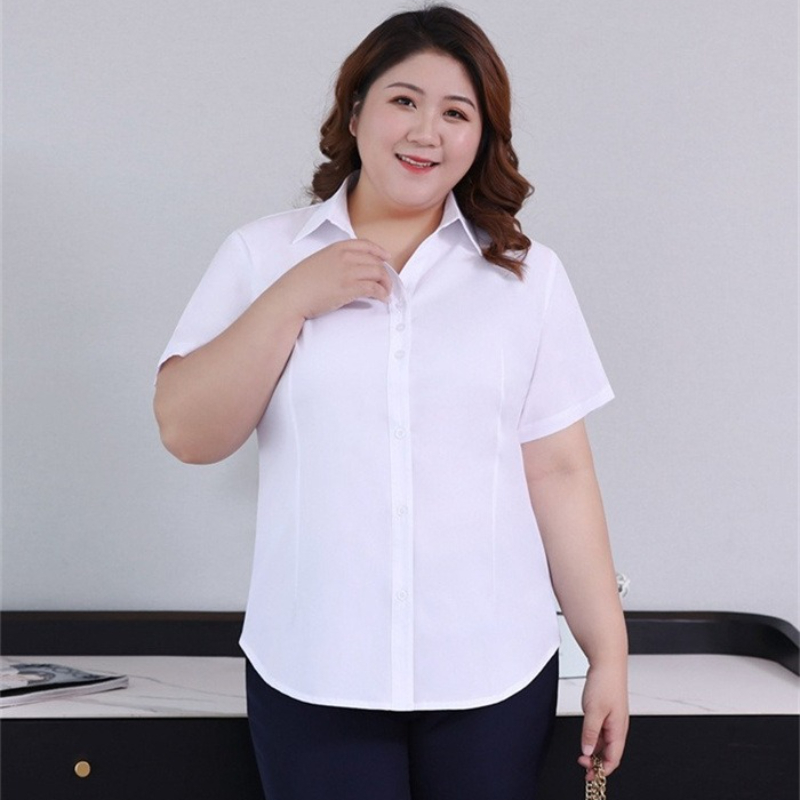 Bureau dame chemises femmes été formel grande taille 10XL 9XL 8XL 7XL blanc bleu travail à manches courtes affaires col en v en mousseline de soie Blouse