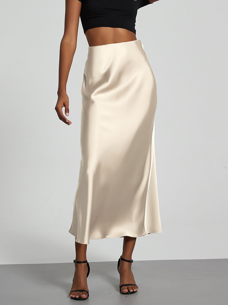 Jupe longue taille haute en satin pour femmes, jupe en queue de poisson, vêtements d'été chics, jupe basique décontractée, mode de fête, document solide, 2025