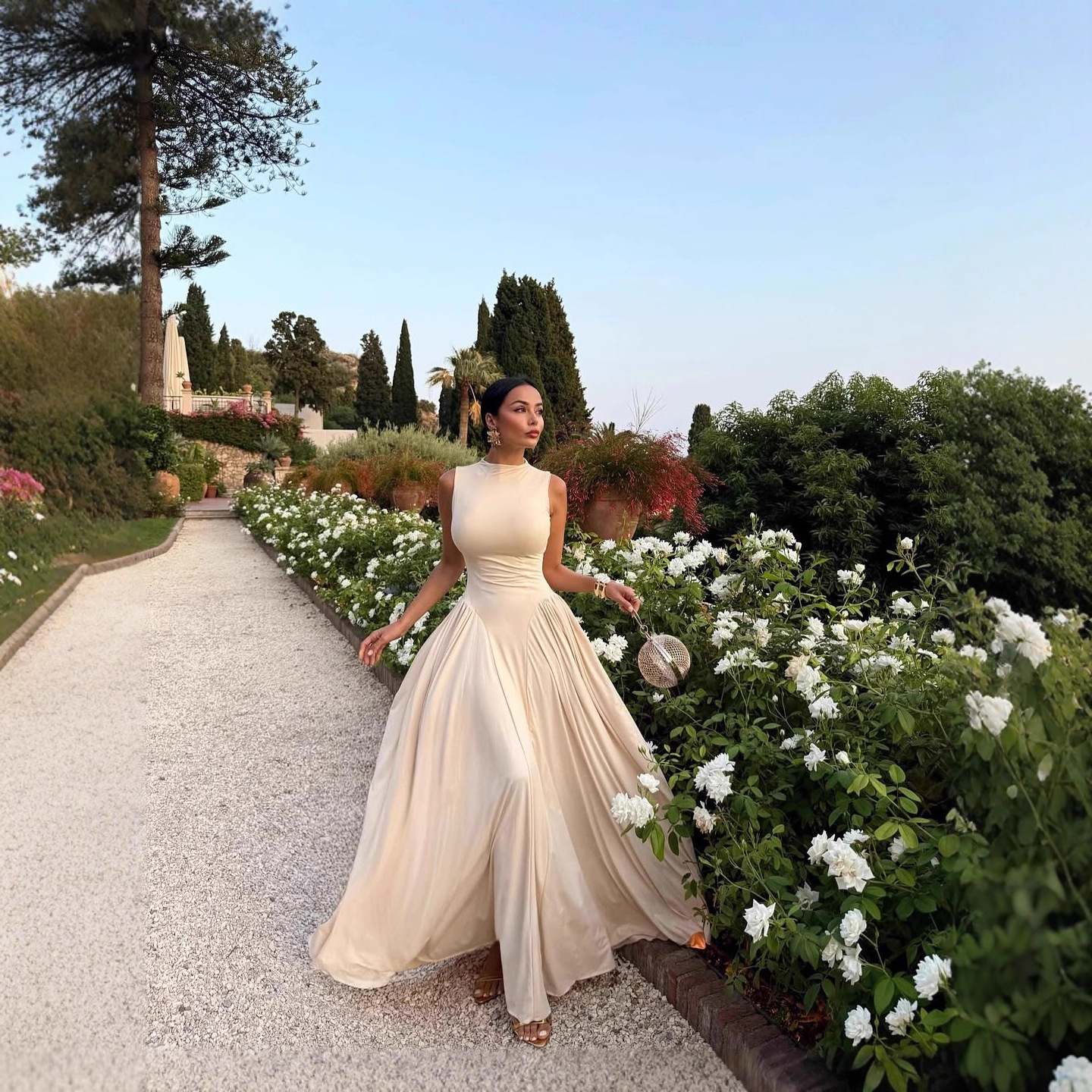 Robe de soirée élégante et fine, couleur unie, col rond, sans manches, longue, tempérament féminin, soirée, bal, banquet, vestidos