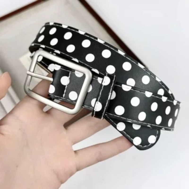 Ceinture en cuir vintage à pois noirs et blancs, élégante et ajustable, accessoire de mode pour robe, pour femme