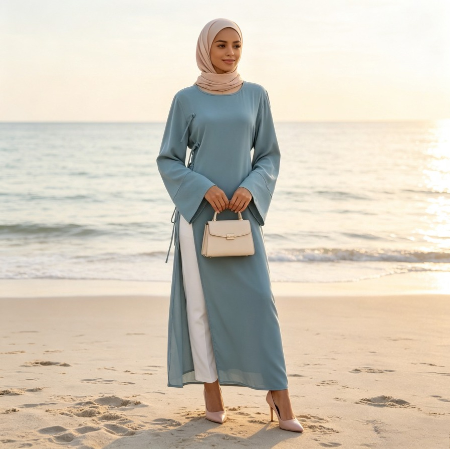 Abayas et Kaftans longs pour femmes, style Eid, Ramadan, Dubaï, Islam, Arabe, Modeste, avec fente et laçage, Robe Maxi, Blouse, Tunique, style Marocain, 2026