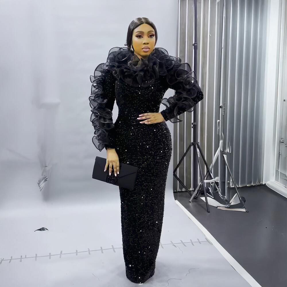 Robes Africaines Élégantes pour Femmes, Tissu Spandex à Paillettes de Luxe, Robe de Soirée de Haute Qualité, Style à la Mode 2025