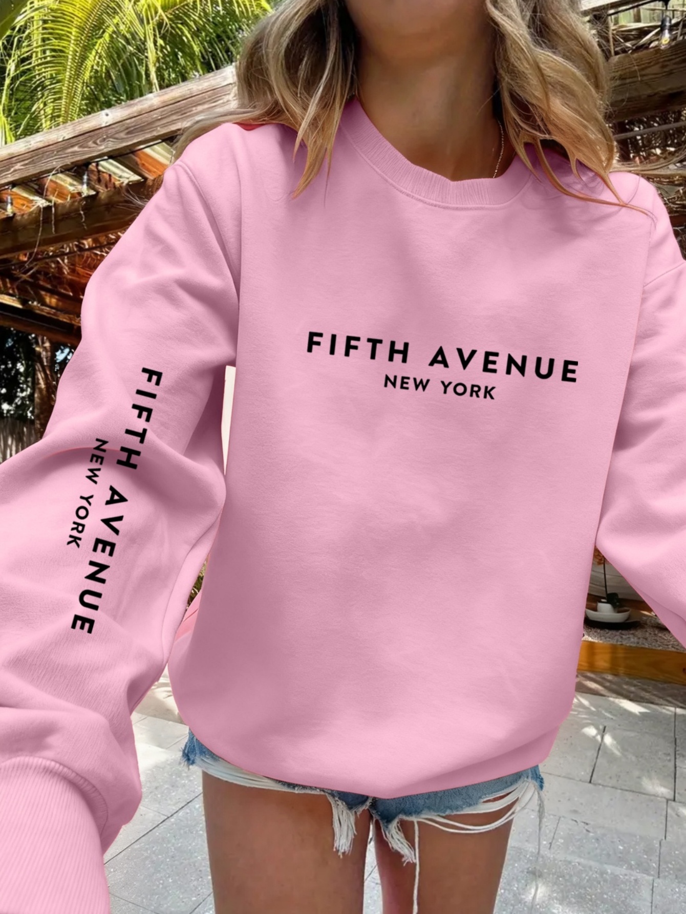 Sweat-shirt décontracté pour femme à col rond avec imprimé lettres, marque tendance, manches longues, motif imprimé, adapté à toutes les saisons