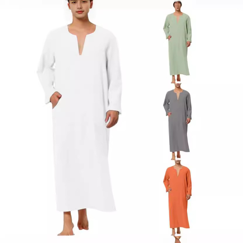 Robe musulmane de style arabe minimaliste pour hommes, manches courtes et longues, Abaya islamique, vêtements pour hommes, ensembles de mode musulmane, Caftan saoudien Abayat