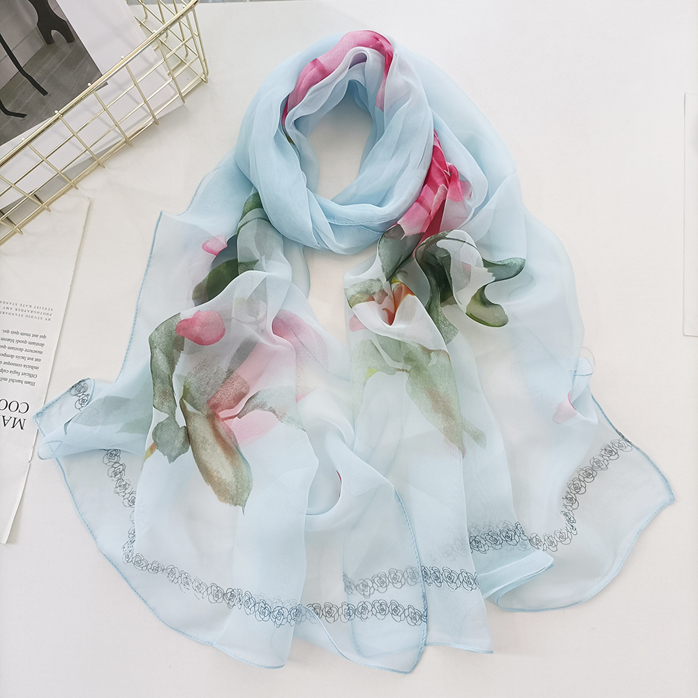 Écharpe en mousseline de soie saphir pour femme, châle hijab fin, bandana, Georgette, crème solaire, plage, élégant, été