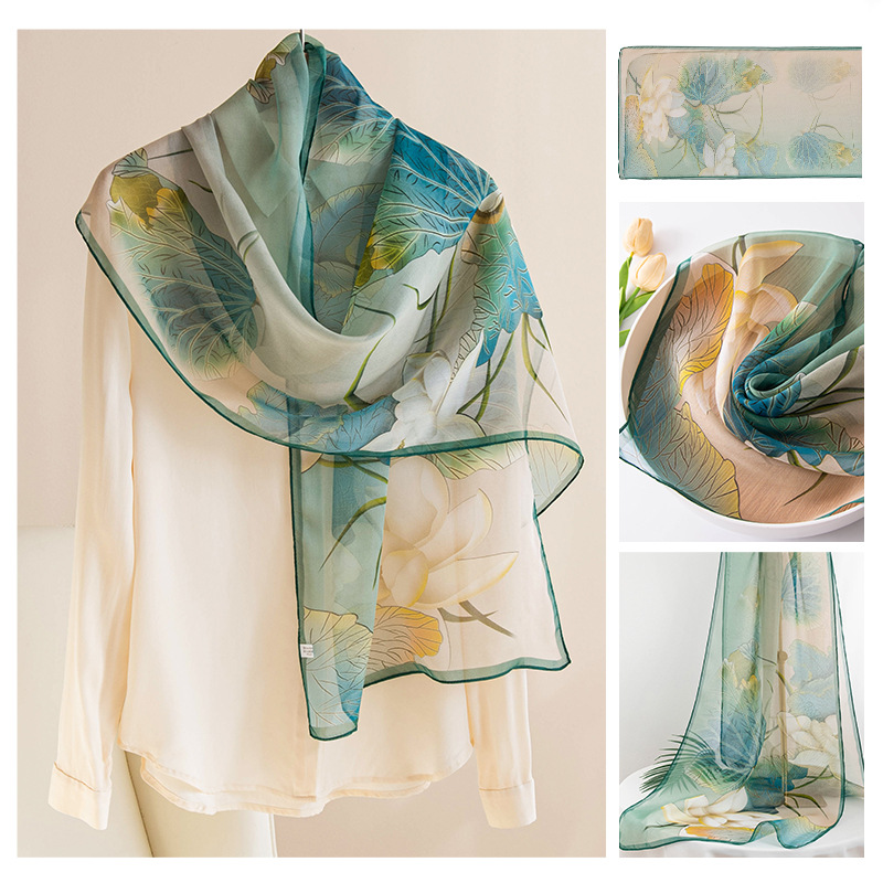 Pure soie longue écharpe haut de gamme sensation été mince imprimé châle femmes foulard en soie cadeau châles femmes luxe Bufandas De Seda Sj111