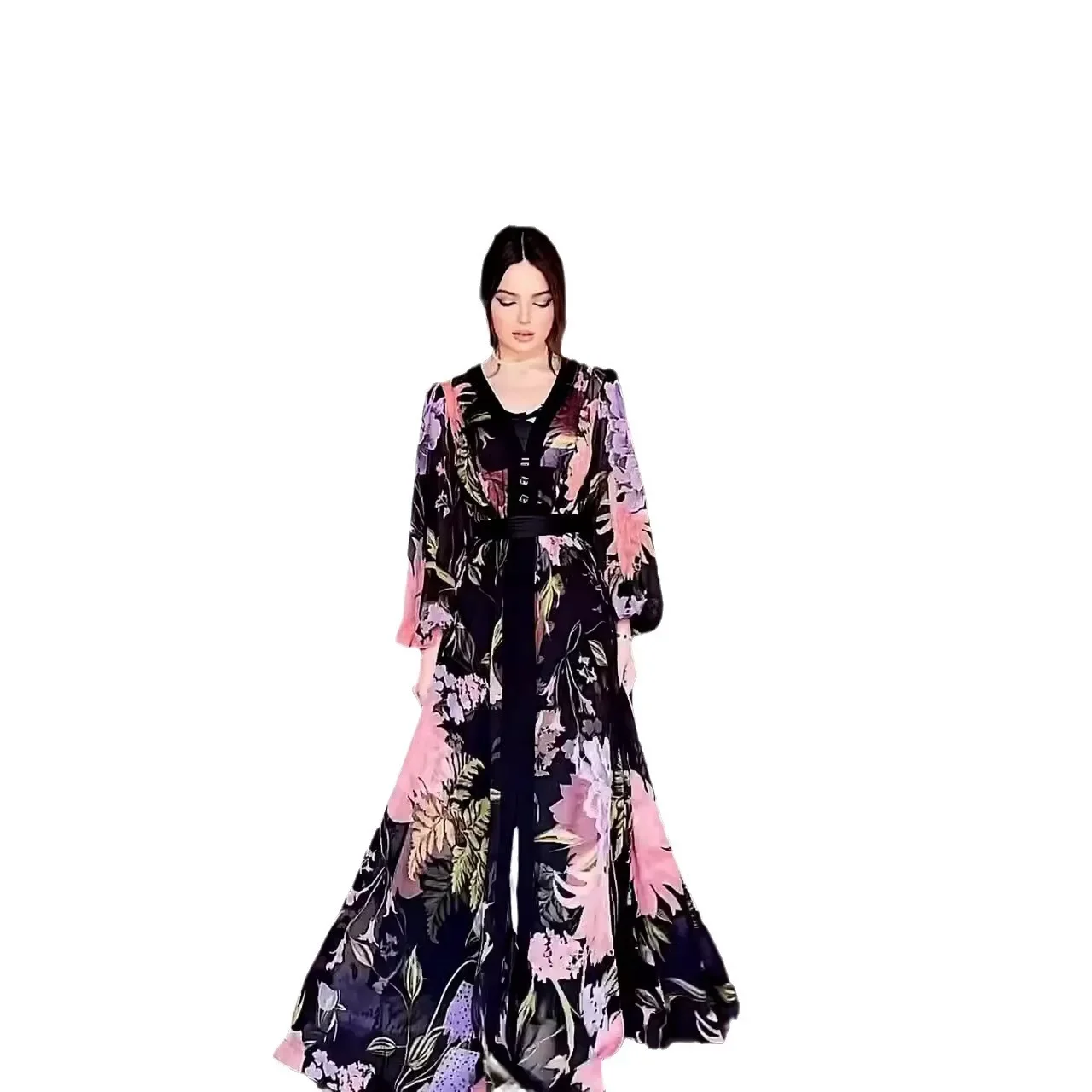 Jalabiya femmes musulmanes fleur imprimé Robe caftan Islam robes Eid Ramadan marocain dubaï Abayas robes modestes arabe longue Robe