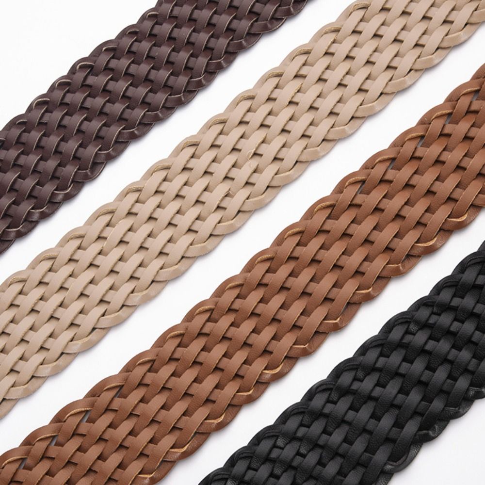 Ceinture décontractée tressée, large, en cuir PU, style bohème, avec découpes rondes, pour femme