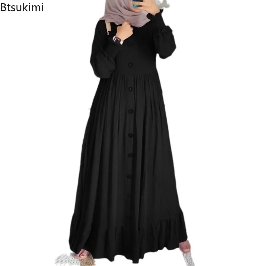 Robe Longue Musulmane pour Femme, Vintage, Manches Pétales, Ourlet à Volants, Décontractée, en Coton et Lin, Maxi, Nouvelle Collection