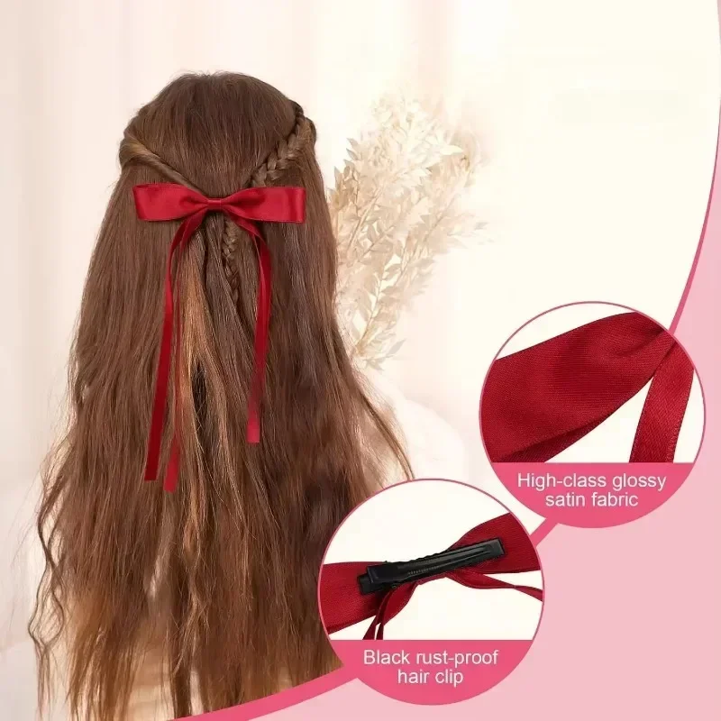 Pinces à cheveux avec nœuds en ruban de Satin pour femmes, 4/6/8 pièces, coréen, longues queues de pampilles, ensemble de Barrettes à nœud papillon, épingle à cheveux, accessoires pour filles