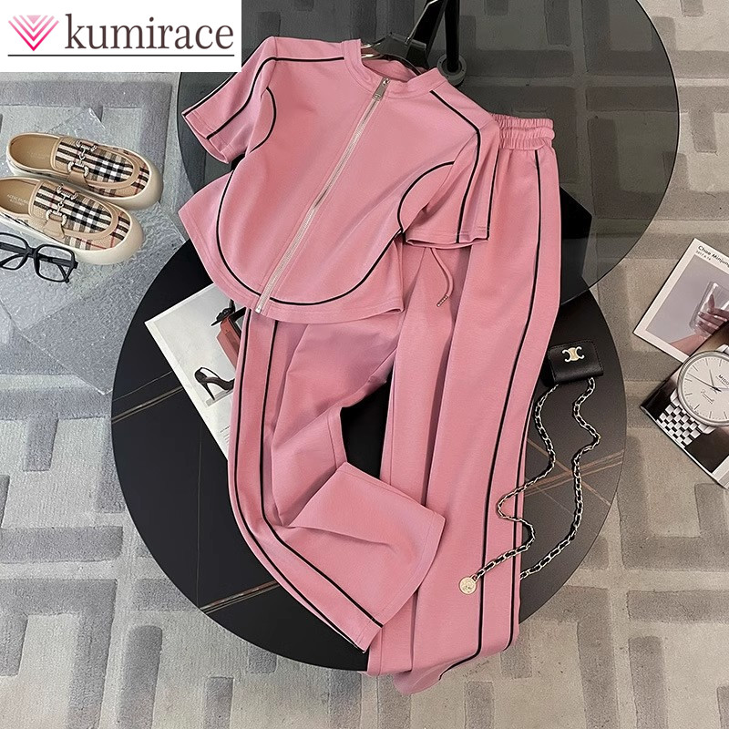 Ensemble de vêtements de sport à la mode pour femmes, nouveau Style d'été, style occidental, rajeunissant, coréen, décontracté, jambes larges, pantalon, ensemble deux pièces