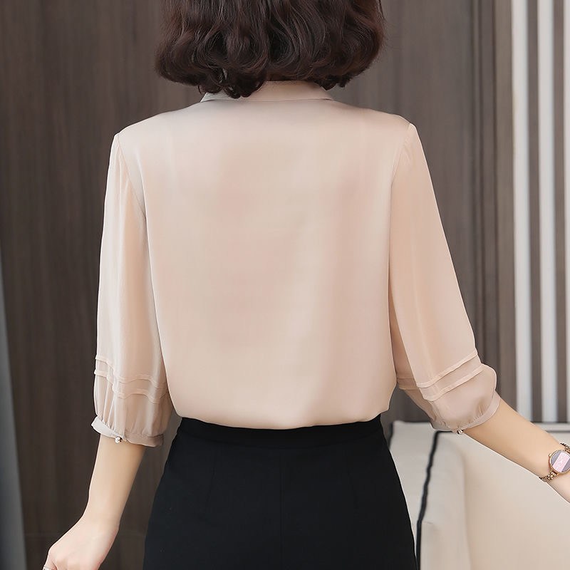 Chemise printemps et été pour femmes, manches trois-quarts, col en v, ample et ajustée, haut à volants, DF3732