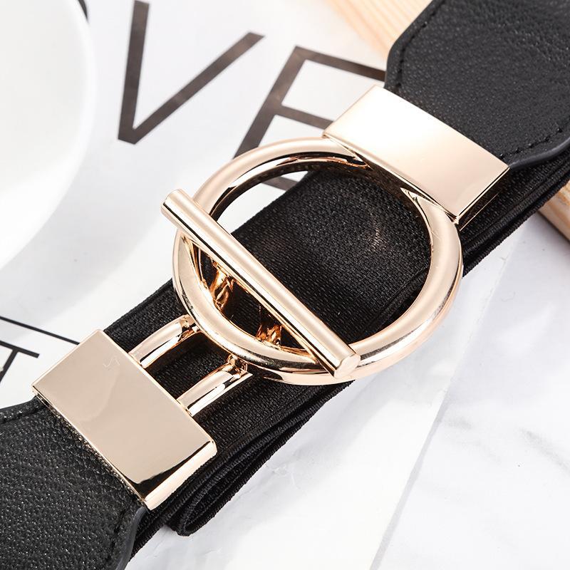 Ceinture élastique fine pour robes pour femmes, ceinture fine rétro extensible avec boucle dorée