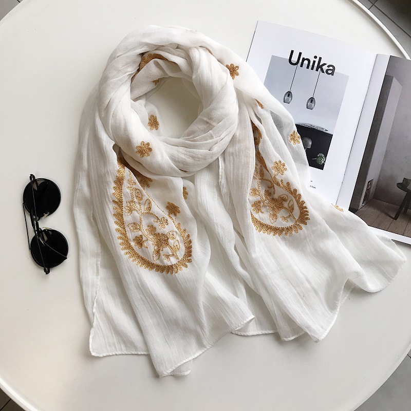 Automne hiver mode brodé cajou Floral Viscose châle écharpe de femmes indiennes chaud Pashmina Hijab et enveloppes musulman Sjaal