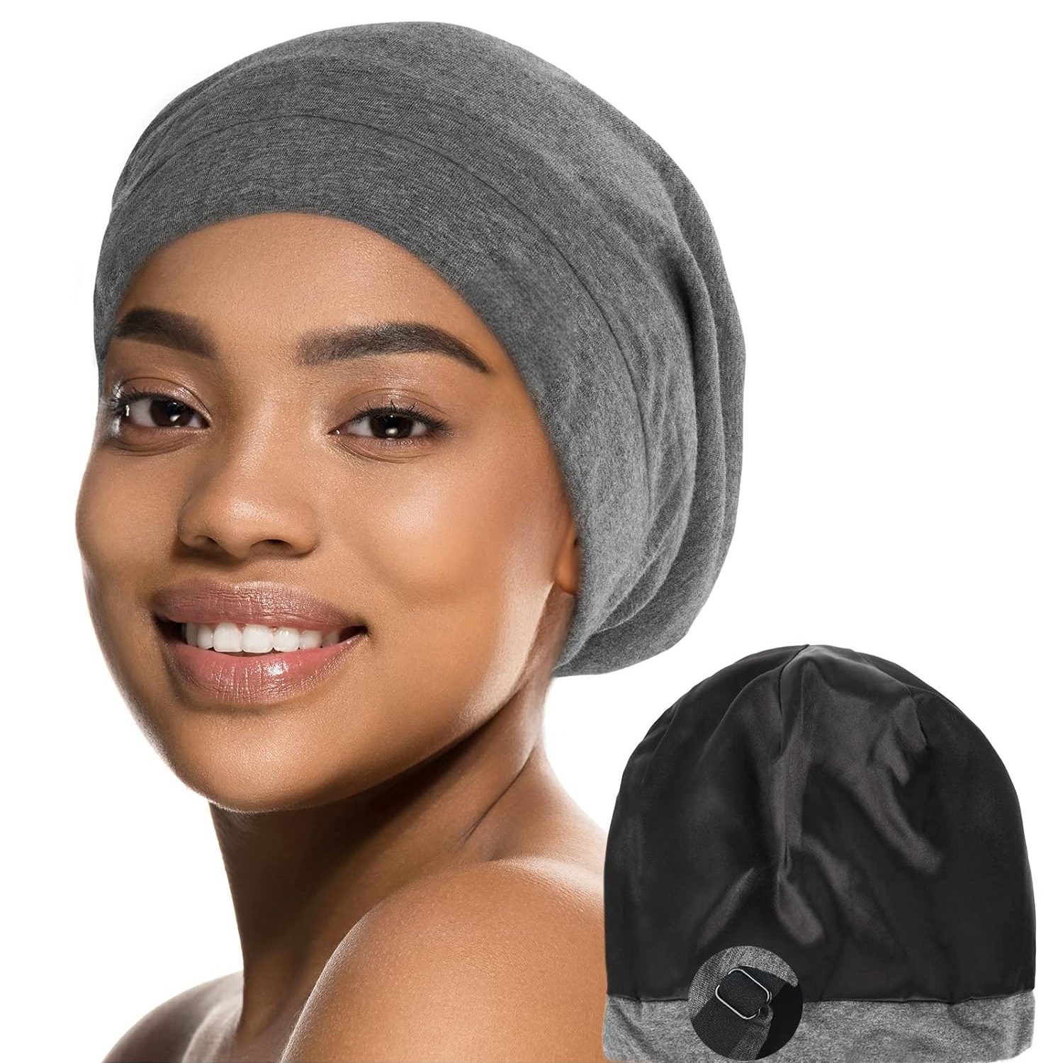 Bonnet de cheveux doublé en Satin pour femmes et hommes, en coton de bambou, élastique, Bonnet de nuit, Skullies en soie, couvre-chef pour cheveux bouclés