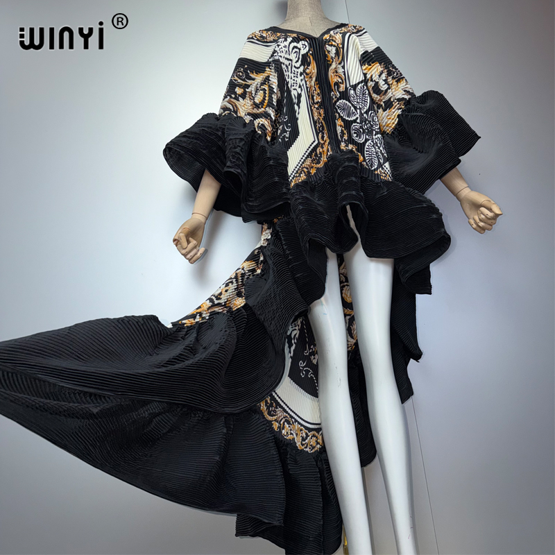 Robe Kaftan Maxi Bohème WINYI du Moyen-Orient, élégante, plissée, élastique, pour la plage, tenue de soirée de luxe, style Dubaï, Abaya