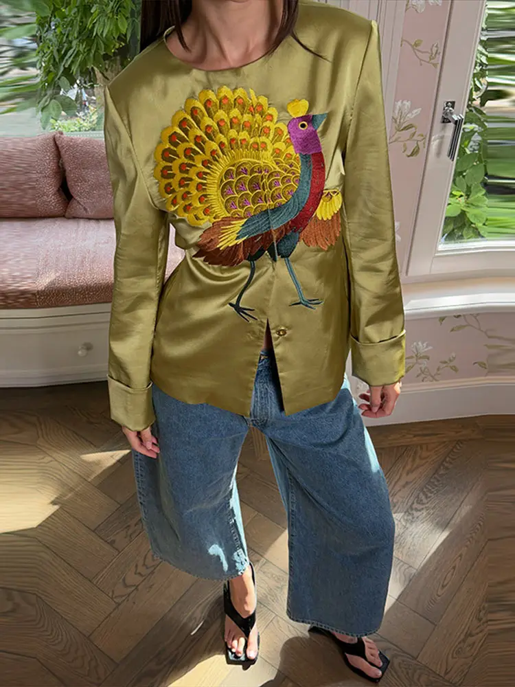 Manteau Élégant Brodé pour Femme, Manches Longues, Col Rond, Simple Boutonnage, Nouvelle Collection Printemps-Automne 2026, Vêtement d'Extérieur Tendance pour Femme
