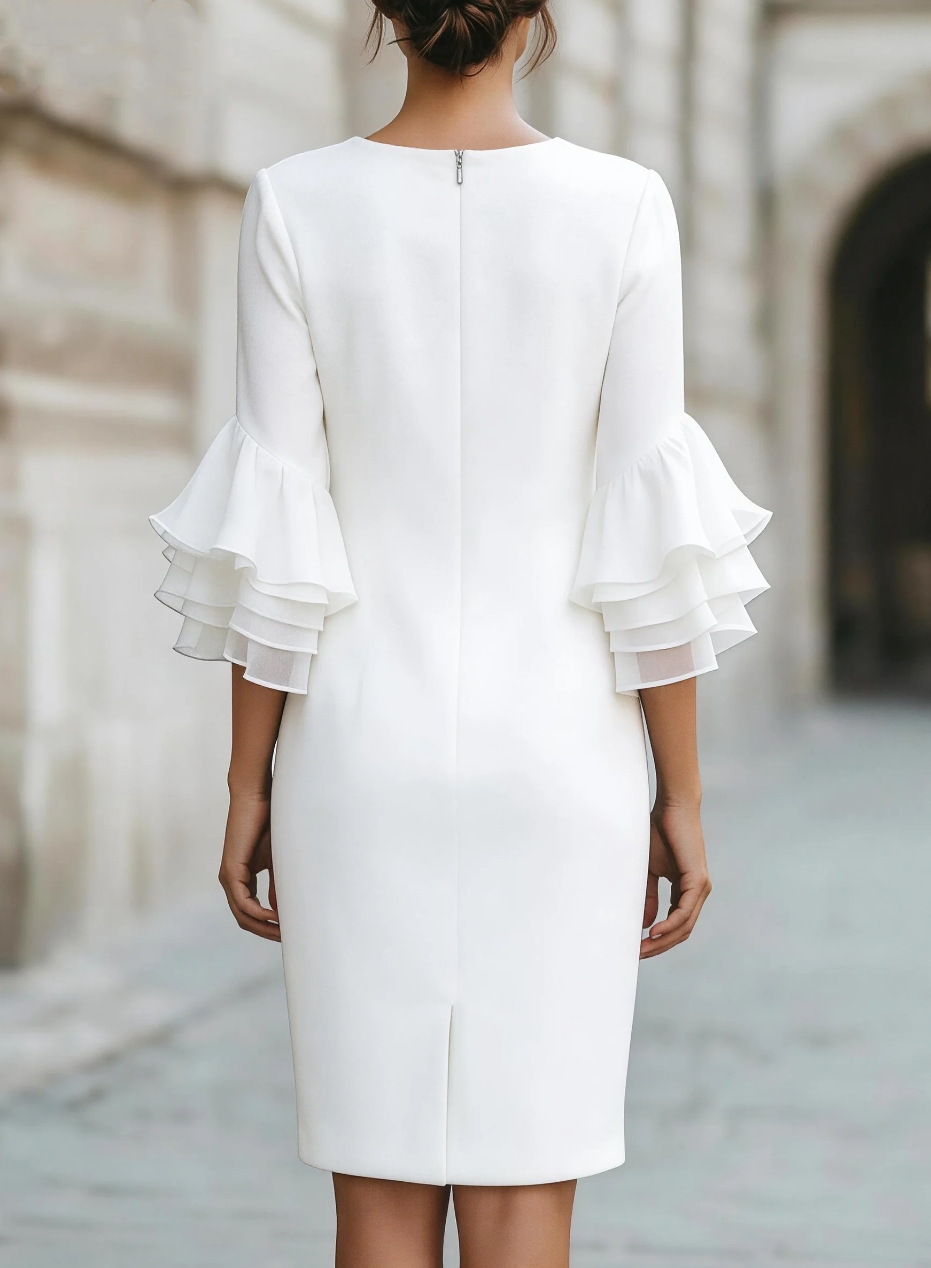 Robe de soirée décontractée et élégante, mode printemps-été, couleur unie, style simple pour le quotidien, col rond, manches mi-longues, longueur mi-longue