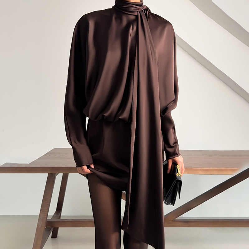 Robe d'été en satin 2026 pour femme, manches longues, décontractée, à lacets, mini-robe de soirée sexy pour femmes, courtes robes de soirée