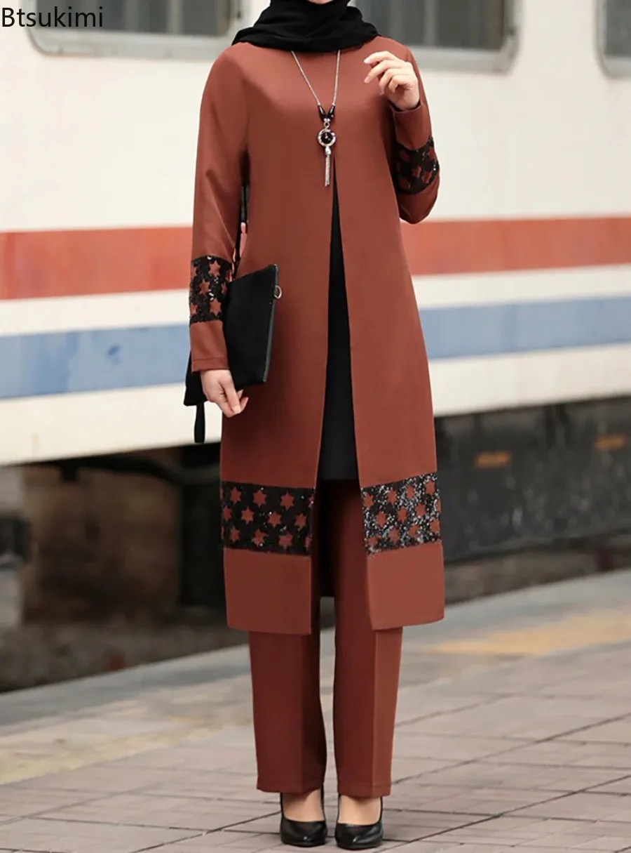 Robe Abaya élégante pour femmes musulmanes, ensembles de 2 pièces, moyen-orient, vêtements islamiques, ramadan Eid Mubarek, dubaï