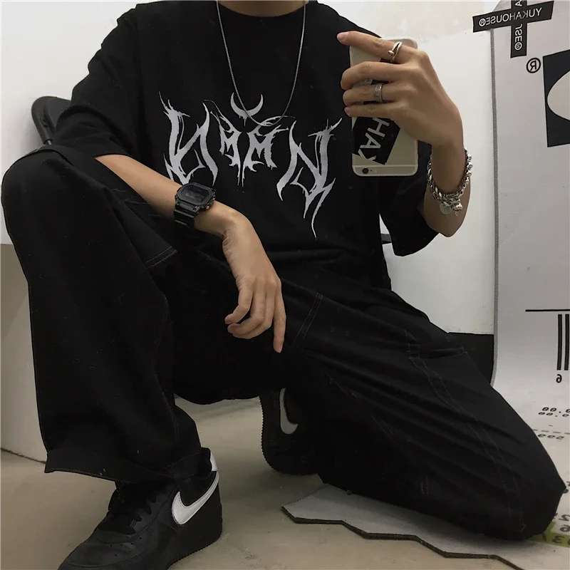 Femmes T-shirt Hip-Hop lâche Punk lettre impression hauts T-shirt noir femme été T-shirt graphique T-shirt femme mignon hauts T-shirt