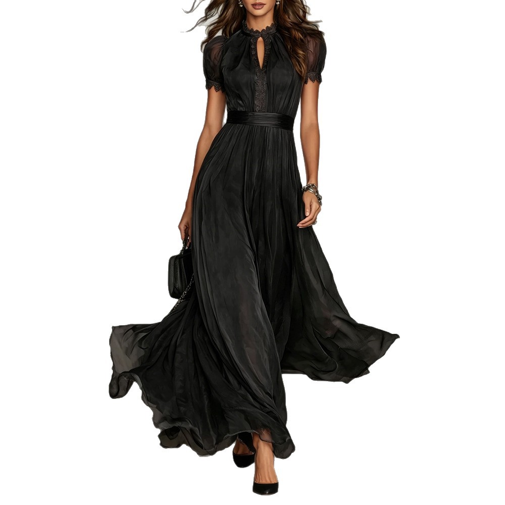 Robe pour femme, Nouvelle collection été 2026, élégante, col en V, taille cintrée, respirante, amincissante, avec volants, grande jupe évasée pour filles