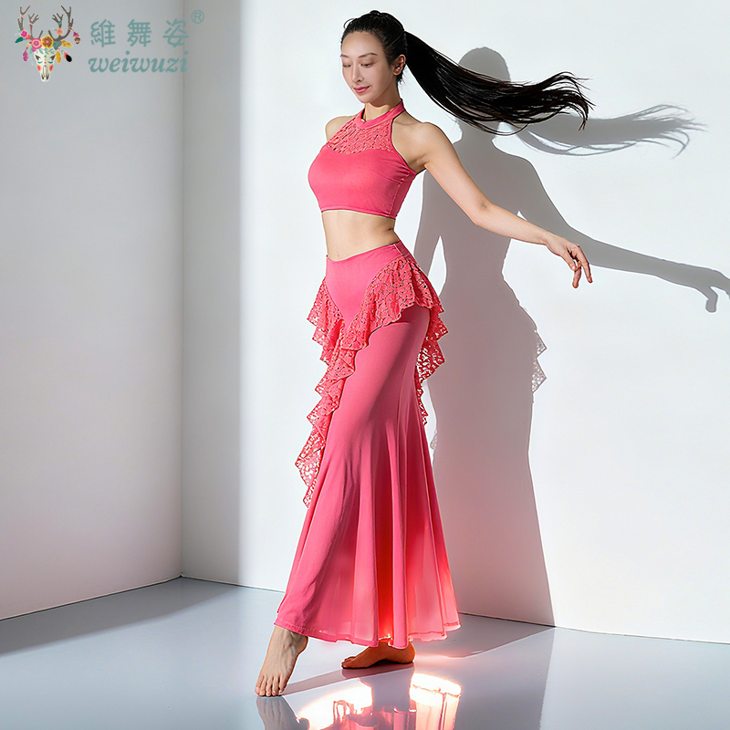 Costume de danse du ventre pour femmes, ensemble en maille confortable et respirante, vêtements d'entraînement de danse du ventre orientale pour adultes et filles