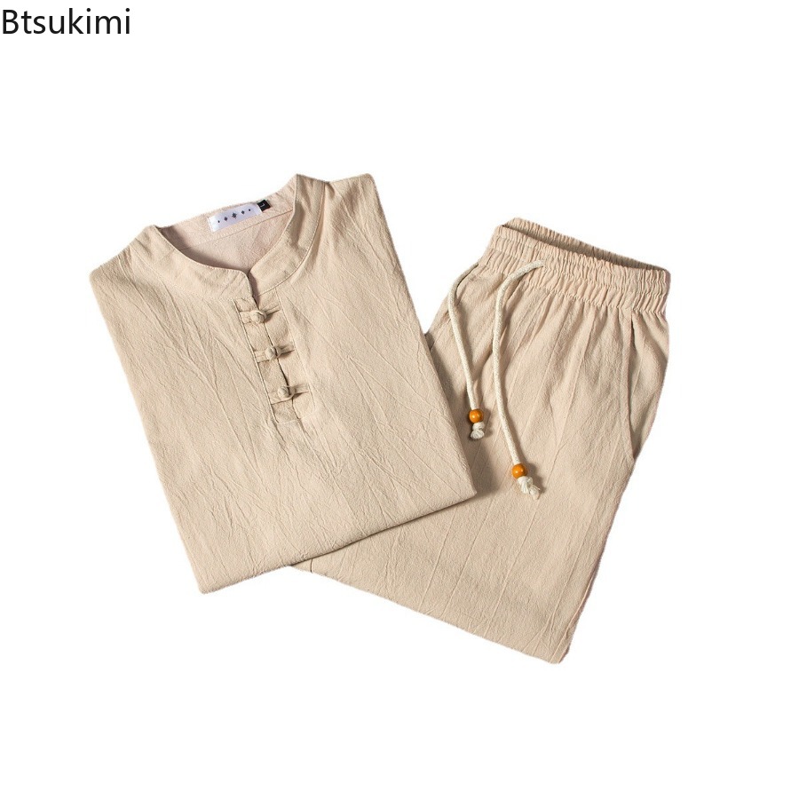 Nouvel ensemble de vêtements traditionnels chinois pour hommes, en coton et lin respirant, 2 pièces, costume décontracté ample, costume de Tai Chi Kung Fu, costume Tang