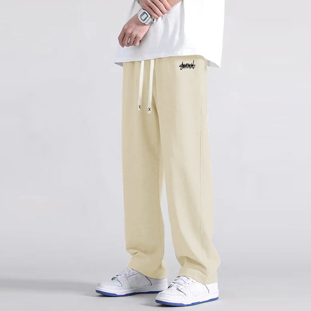 Pantalon de jogging à jambe droite de couleur unie pour hommes, adapté aux sports décontractés tels que la course, la salle de sport et les activités de plein air