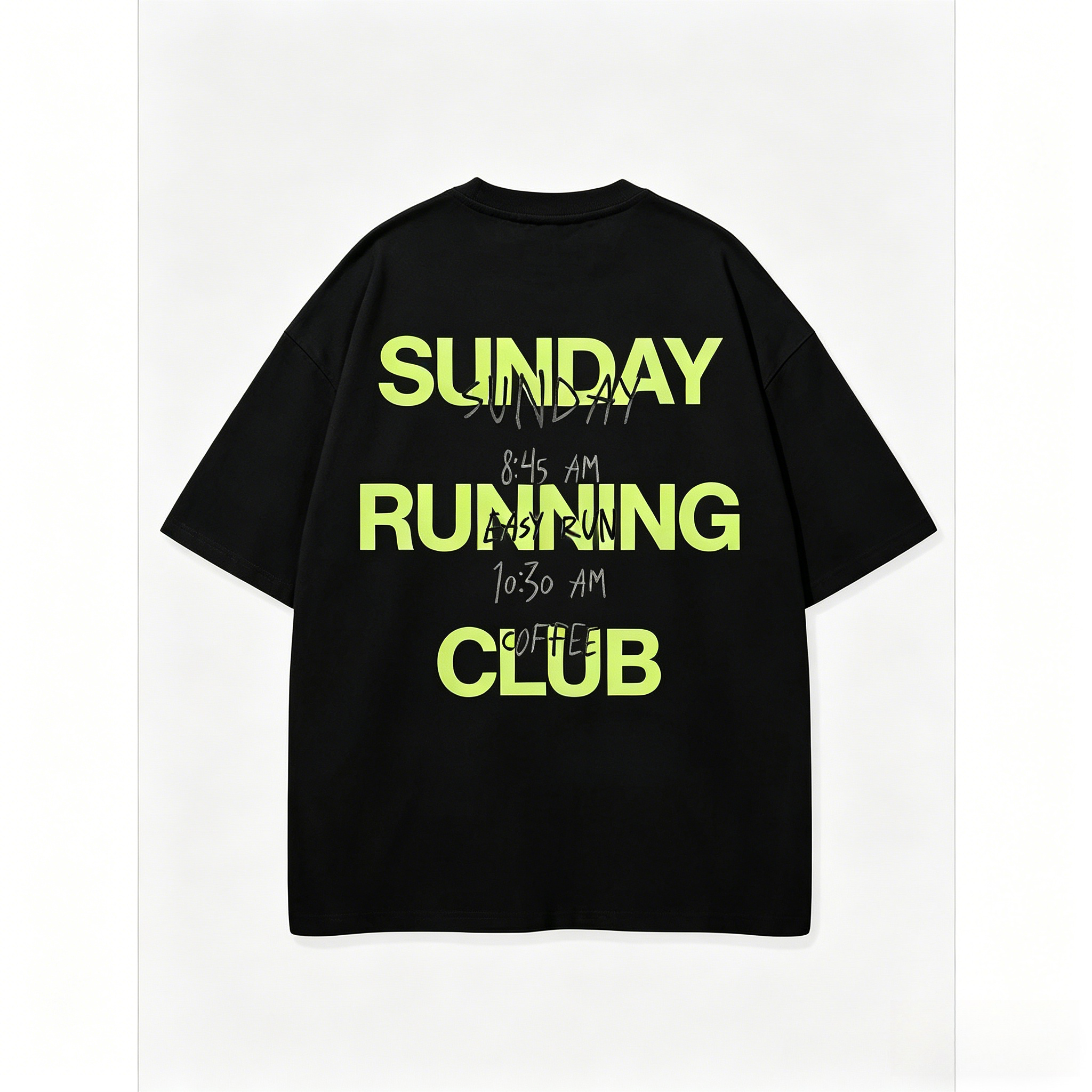 T-shirt unisexe Sunday Running Club, motif graphique 'Easy Run Coffee Schedule', style streetwear, coupe oversize, manches courtes, haut décontracté