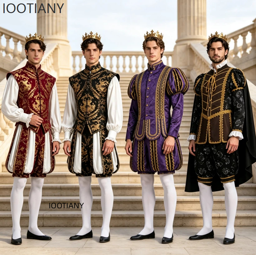 Costume de Prince Royal de la Renaissance pour Hommes, Tenue Noble Européenne Vintage, Costume de Roi Médiéval pour Spectacle, Fête, Mariage, Foire, Cosplay, Costume de Luxe