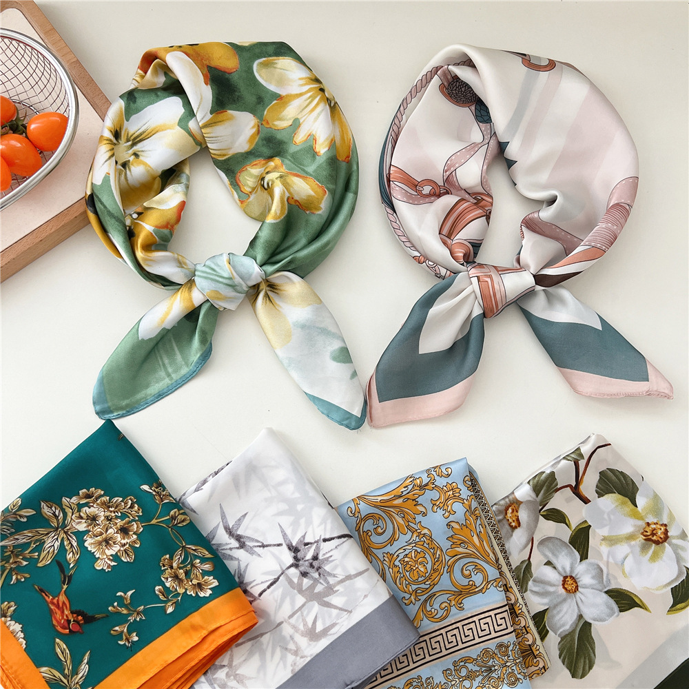 70*70 cm nouveau Foulard carré de luxe foulards en soie femmes cou cheveux cravate bande Hijab Foulard bandeau lisse Bandana femme Foulard