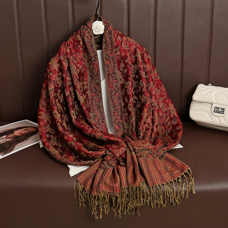 Châle de luxe de Style bohème pour femmes, écharpe en cachemire Jacquard Paisley de styliste, Hijab musulman Pashmina, Foulard enveloppant