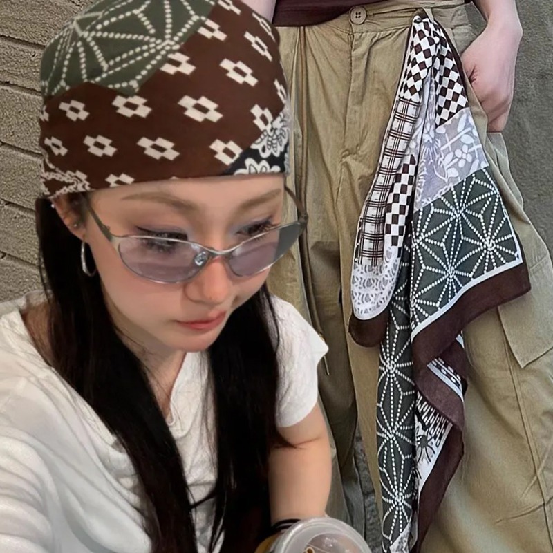 Mode rétro Style américain Patchwork Hip-hop Bandana Y2K femmes filles coton imprimé fleuri foulard élégant écharpe petites enveloppes